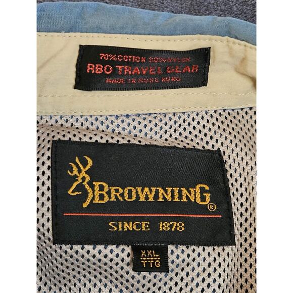 Browning Men’s XXL Short Sleeve Button Up Shirt Blue Hunting Outdoor Travel - Picture 3 of 5